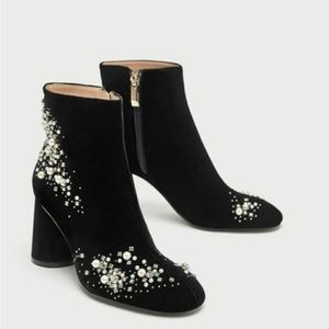 Zara black velvet high heel ankle boots